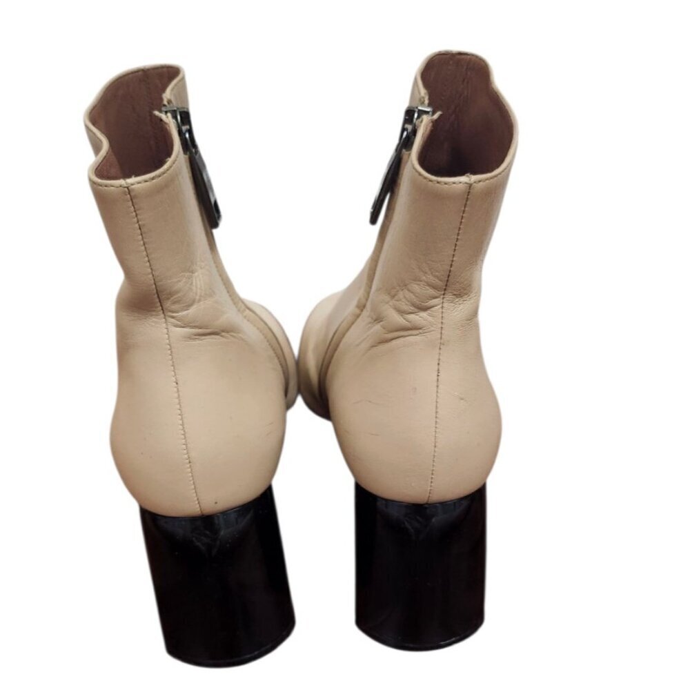 SportMax Beige Ankle Boots Black Block Heel Sleek Minimalist Pointed Toe 37.5 - Picture 9 of 14